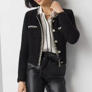 White House Black Market Black Blazer with Embellished Trim